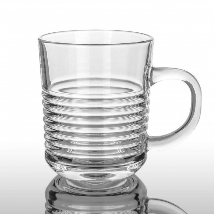 Κούπα γυάλινη διάφανη Ripple Glass Mug 220ml με χερούλι σετ 6 τεμαχίων