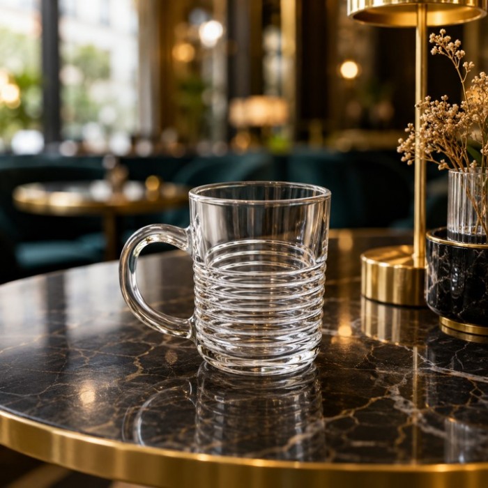Κούπα γυάλινη διάφανη Ripple Glass Mug 220ml με χερούλι σετ 6 τεμαχίων
