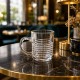 Κούπα γυάλινη διάφανη Ripple Glass Mug 220ml με χερούλι σετ 6 τεμαχίων