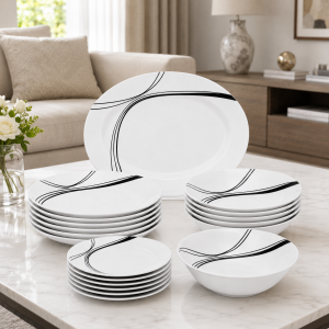 Σετ Πιάτα Γυάλινα Black Line Opal Glass Dinnerware 20 τεμαχίων General Trade 445110