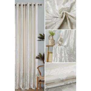 Κουρτίνα με Κρίκο Flores de Terciopelo Μπεζ 200x290cm ForHome 75604333