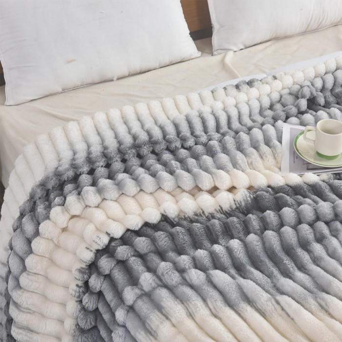 Κουβέρτα Fleece Δίχρωμο Ριγέ 160x220cm Γκρι ForHome 