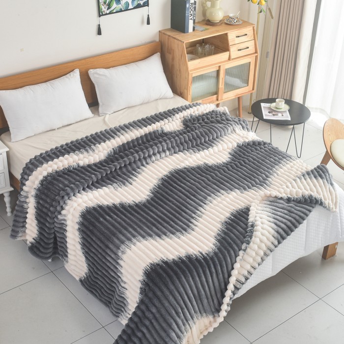 Κουβέρτα Fleece Δίχρωμο Ριγέ 160x220cm Ανθρακί ForHome