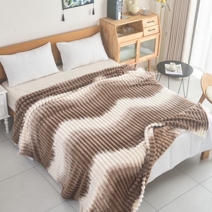 Κουβέρτα Fleece Δίχρωμο Ριγέ 160x220cm Καφέ ForHome