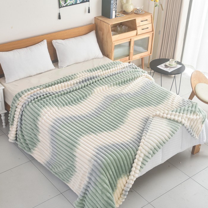 Κουβέρτα Fleece Δίχρωμο Ριγέ 160x220cm Μέντα ForHome 