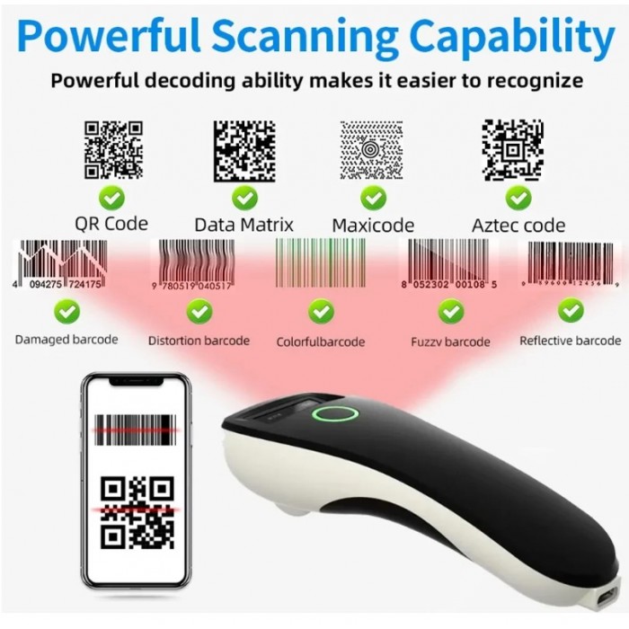 Scanner Χειρός Ασύρματο με Δυνατότητα Ανάγνωσης 2D και QR Barcodes HOLYHAH C70-WT