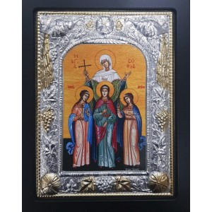 Εικόνα Ξύλινη Επίχρυση η Αγία Σοφία και οι τρείς κόρες της Πίστις Ελπίς Αγάπη 19x24cm Galifas 744110012