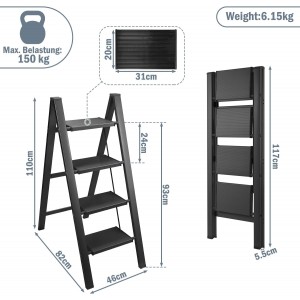 Σκάλα Αλουμινίου με 4 Σκαλοπάτια Μαύρη 110cm ForHome 692012 