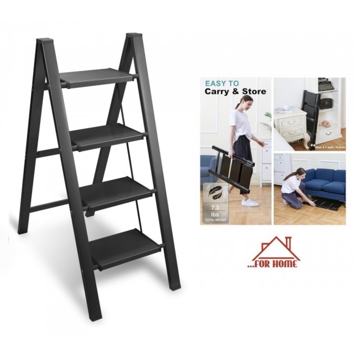 Σκάλα Αλουμινίου με 4 Σκαλοπάτια Μαύρη 110cm ForHome