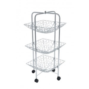 Τρόλεϊ φρούτων τετράγωνο μεταλλικό Inox 3 θέσεων 33x33x76εκ.