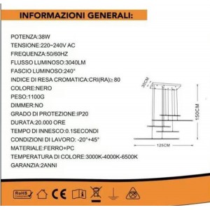 Κρεμαστό Φωτιστικό Μαύρο LED Ράγα 125x150cm For Home