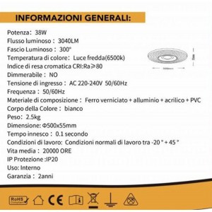 Πλαφονιέρα Οροφής Στρογγυλή Λευκή LED 38W 50x5.5cm Universo