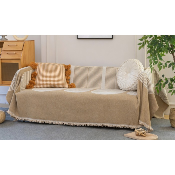 Ριχτάρι Chenille με κρόσια Theofano Μπεζ 180x180cm ForHome
