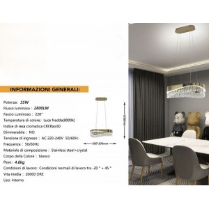 Κρεμαστό Φωτιστικό Χρυσό με Κρύσταλλα 60x30x120cm Universo