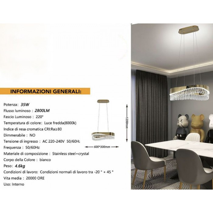 Κρεμαστό φωτιστικό LED B78-F 35W με κρύσταλλα σε μοντέρνο σαλόνι