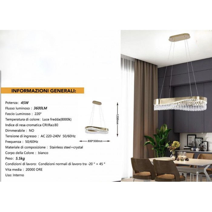 Κρεμαστό Φωτιστικό Χρυσό με Κρύσταλλα 80x30x120cm
