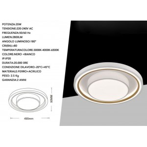 Πλαφονιέρα Οροφής Λευκή LED 35W 49x90cm For Home