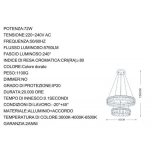 Πολυέλαιος Μεταλλικός με κρύσταλλα 72W 60x150cm Universo