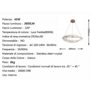 Κρεμαστό Μεταλλικό Φωτιστικό Led 45W 60x100cm Galifas 7931312