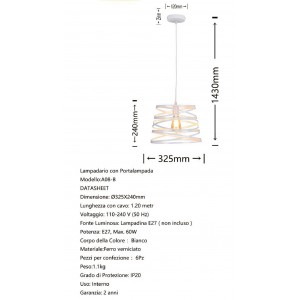 Φωτιστικό Οροφής Μεταλλικό E27 60W Λευκό 32.5x143cm Universo