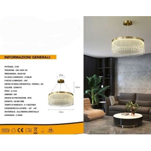 Κρεμαστό Φωτιστικό Κρυστάλλινο 27W 2160LM 50x120cm Galifas 07951886
