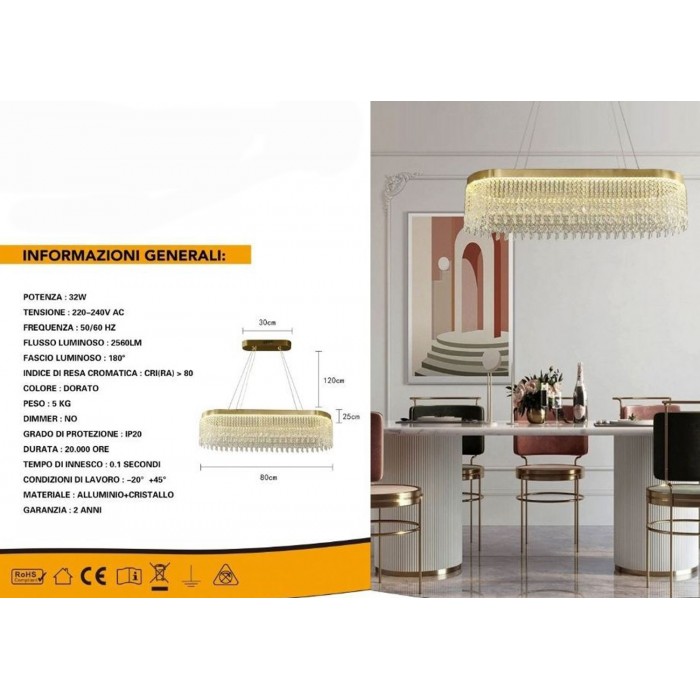 Κρεμαστό Φωτιστικό Οροφής Κρυστάλλινο LED 32W 2560LM 80x25x120cm μοντέρνο φωτιστικό σαλονιού