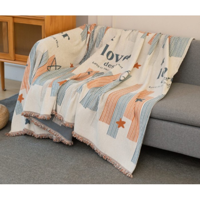 Ριχτάρι Chenille με κρόσια Αστέρια Πορτοκαλί 180x280cm ForHome