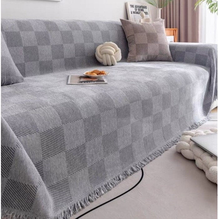 Ριχτάρι Chenille Ζακάρ Γκρι Κύβοι 180x280cm ForHome