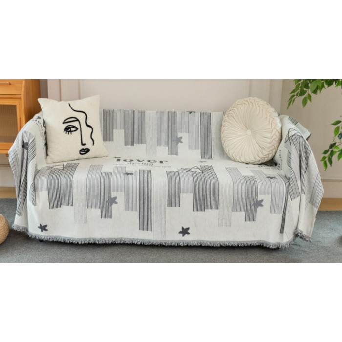 Ριχτάρι Chenille με κρόσια Αστέρια Γκρι 180x280cm ForHome