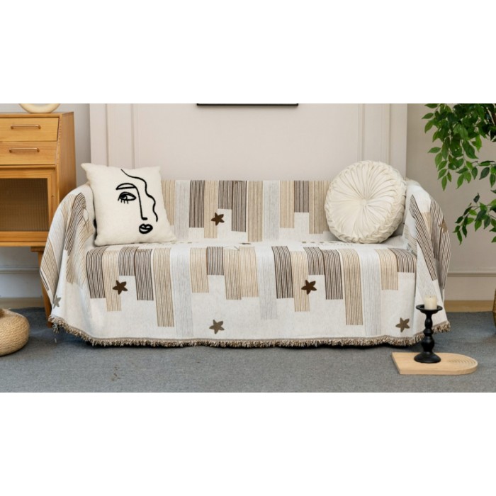 Ριχτάρι Chenille με κρόσια Αστέρια Μπεζ 180x280cm ForHome