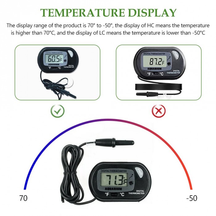 Ψηφιακό Θερμόμετρο Ενυδρείου με Οθόνη LCD Μαύρο 5.5x3.6cm General Trade 8585608