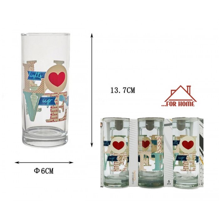 Ποτήρι Γυάλινο 270ml Πολύχρωμο 6x13.7cm σετ 6 τεμαχίων