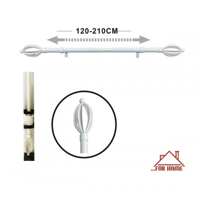 Πτυσσόμενο Μεταλλικό Κουρτινόξυλο 120cm - 210cm Λευκό ForHome 