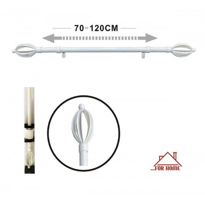 Πτυσσόμενο Μεταλλικό Κουρτινόξυλο 70cm - 120cm Λευκό ForHome