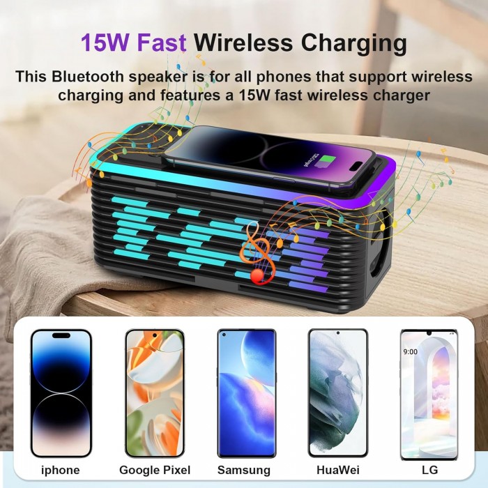 Ασύρματος φορτιστής με ηχείο Bluetooth & νυχτερινό φως RGB 15W General Trade