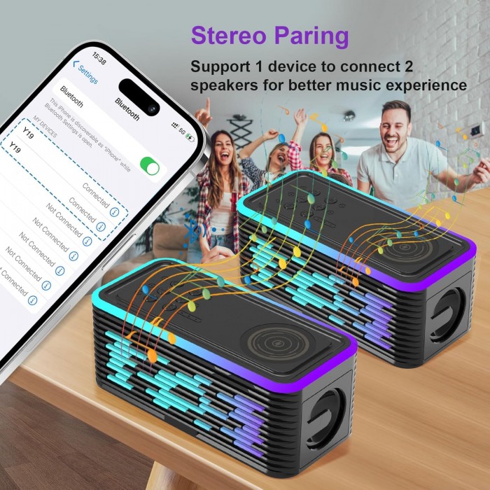 Ασύρματος φορτιστής με ηχείο Bluetooth & νυχτερινό φως RGB 15W General Trade