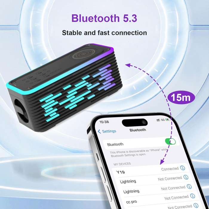 Ασύρματος φορτιστής με ηχείο Bluetooth & νυχτερινό φως RGB 15W General Trade