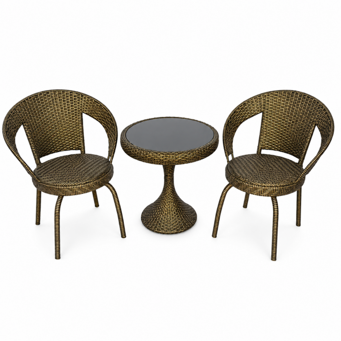 Σετ κήπου bistro rattan look με 2 καρέκλες και γυάλινο τραπέζι καφέ μπεζ