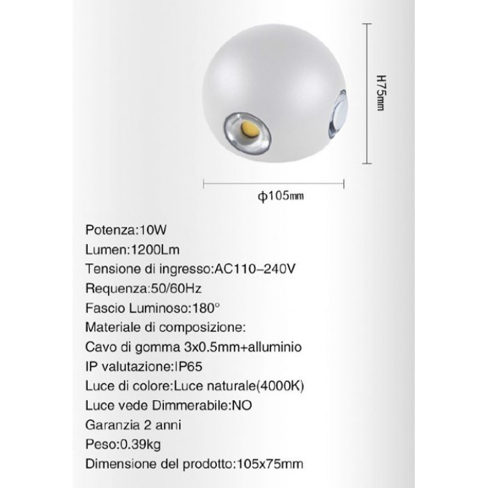 Φωτιστικό Απλίκα LED 10W 4000K για Εξωτερικούς Χώρους 10.5x7.5cm