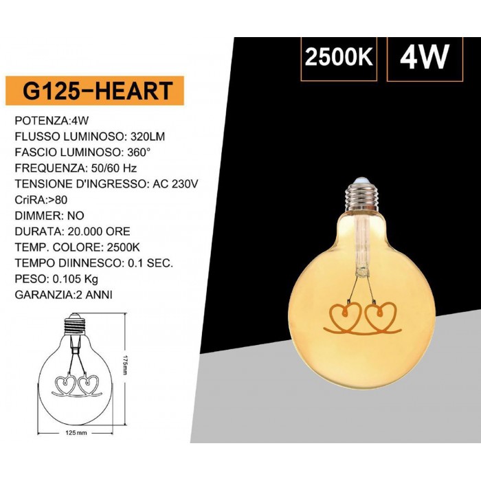 Λάμπα LED για Ντουί E27 Θερμό Λευκό 320lm Universo G125-HEART
