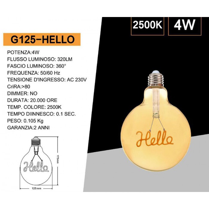 Λάμπα LED για Ντουί E27 Θερμό Λευκό 320lm Universo G125-HELLO
