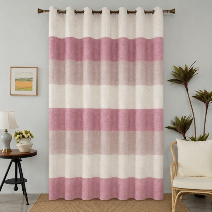 Κουρτίνα γκρι λευκή ριγέ linen look με τρουκς 270x280cm