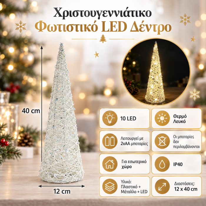 Χριστουγεννιάτικο Φωτιστικό Led Δέντρο Μπαταρίας 12x40cm General Trade 5524209