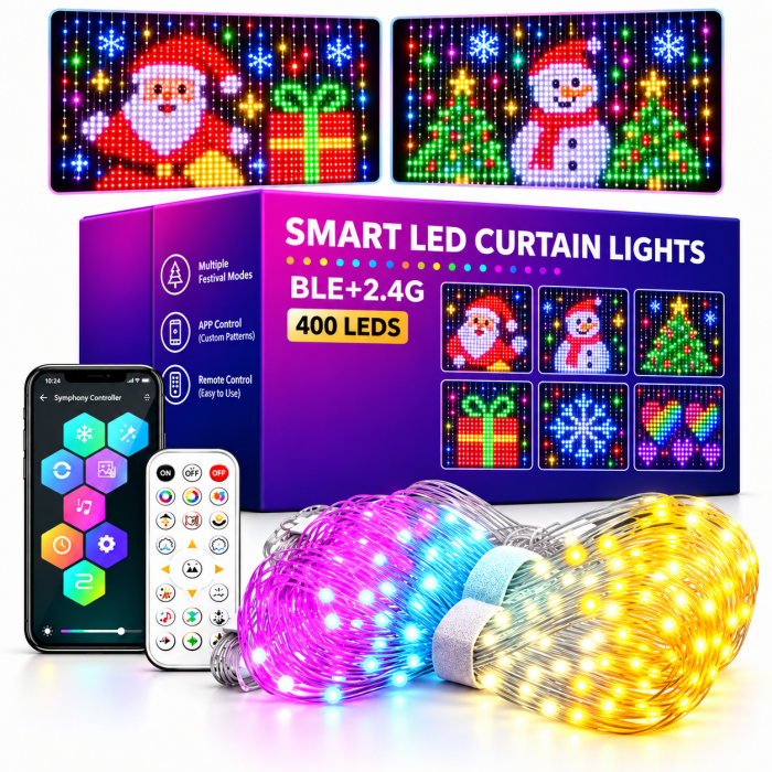 400 LED Smart Curtain Light Χριστουγεννιάτικο Φωτιστικό Κουρτίνα 200x200cm RGB