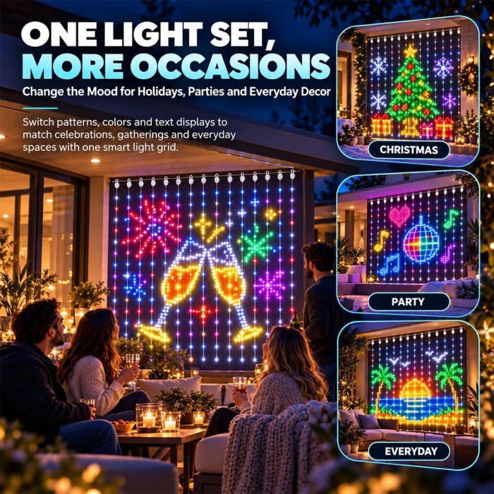 400 LED Smart Curtain Light Χριστουγεννιάτικο Φωτιστικό Κουρτίνα 200x200cm RGB