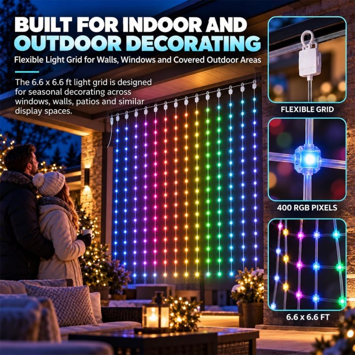 400 LED Smart Curtain Light Χριστουγεννιάτικο Φωτιστικό Κουρτίνα 200x200cm RGB