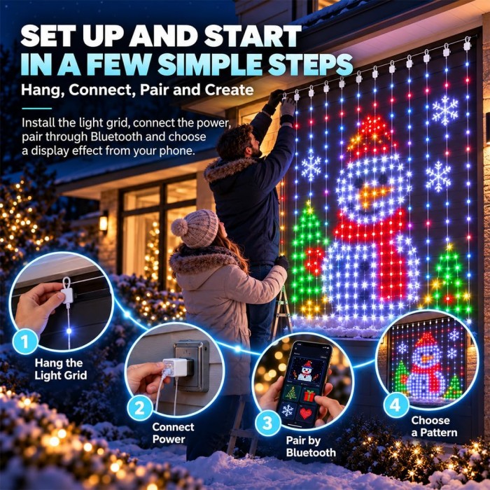 400 LED Smart Curtain Light Χριστουγεννιάτικο Φωτιστικό Κουρτίνα 200x200cm RGB
