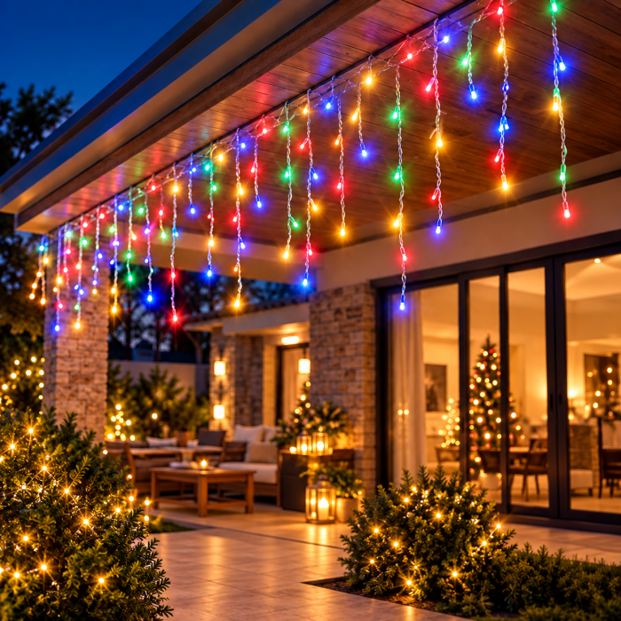 100 Led Λαμπάκια Πρίζας RGBY Φως IP44 5m τύπου κουρτίνα Aigostar 300357