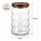  Γυάλινο διάφανο βάζο γενικής χρήσης 750ml με ξύλινο καπάκι και ανάγλυφο σχέδιο 9x15cm