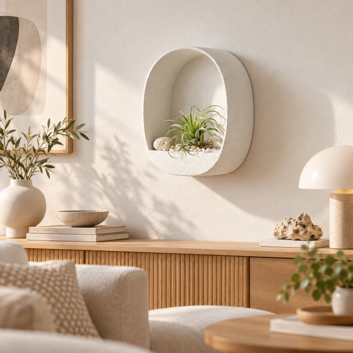 Ράφι Επιτοίχιο Λευκό Style 24x12x26.5cm με οβάλ σχήμα και ανάγλυφη ματ υφή
